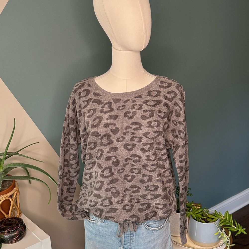 Barefoot Dreams CozyChic Ultra Lite Leopard Print Slouchy Pullover Sweater Small